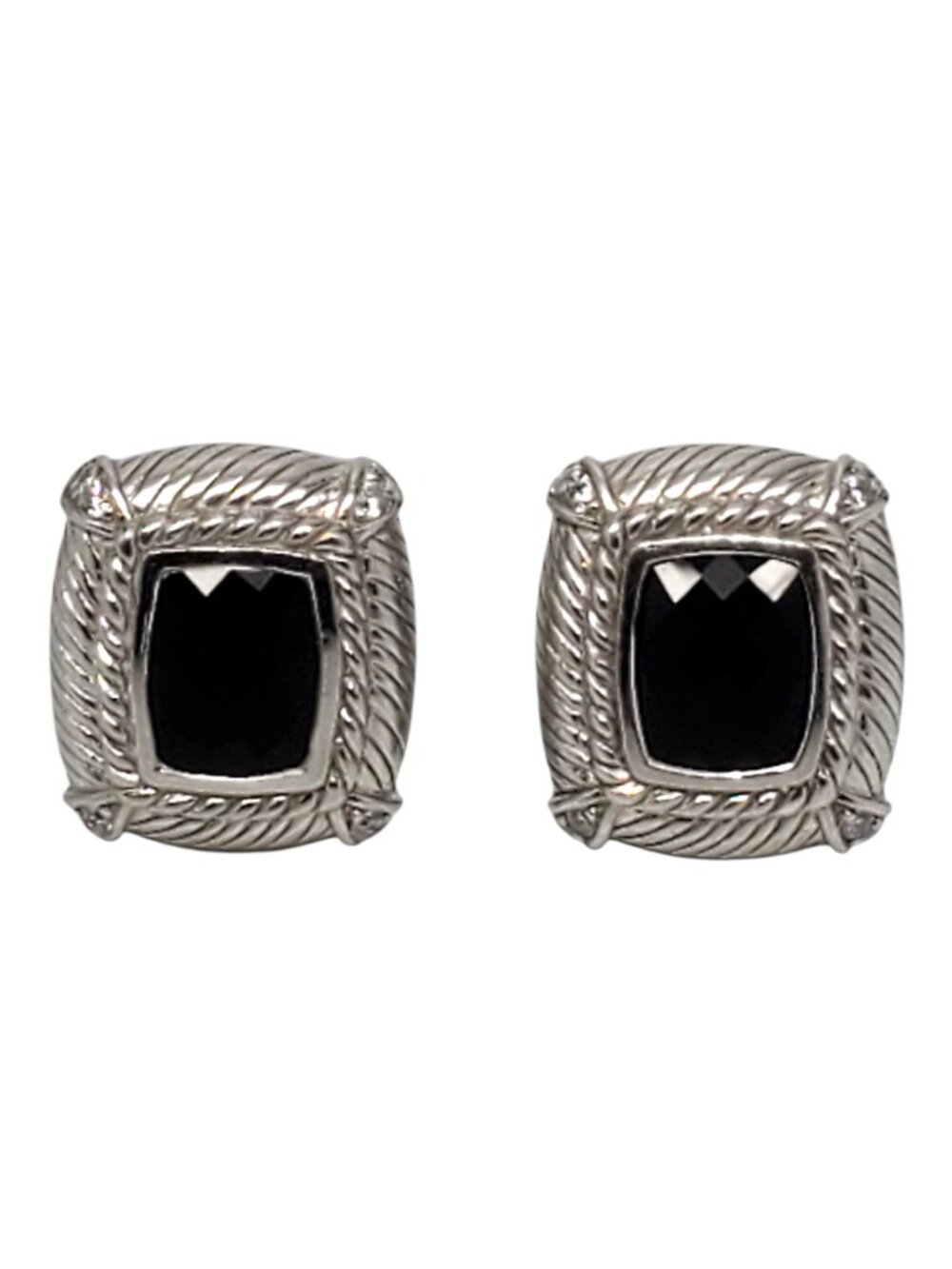 Judith Ripka Sterling Silver Black Onyx and CZ Rope Earrings #24194